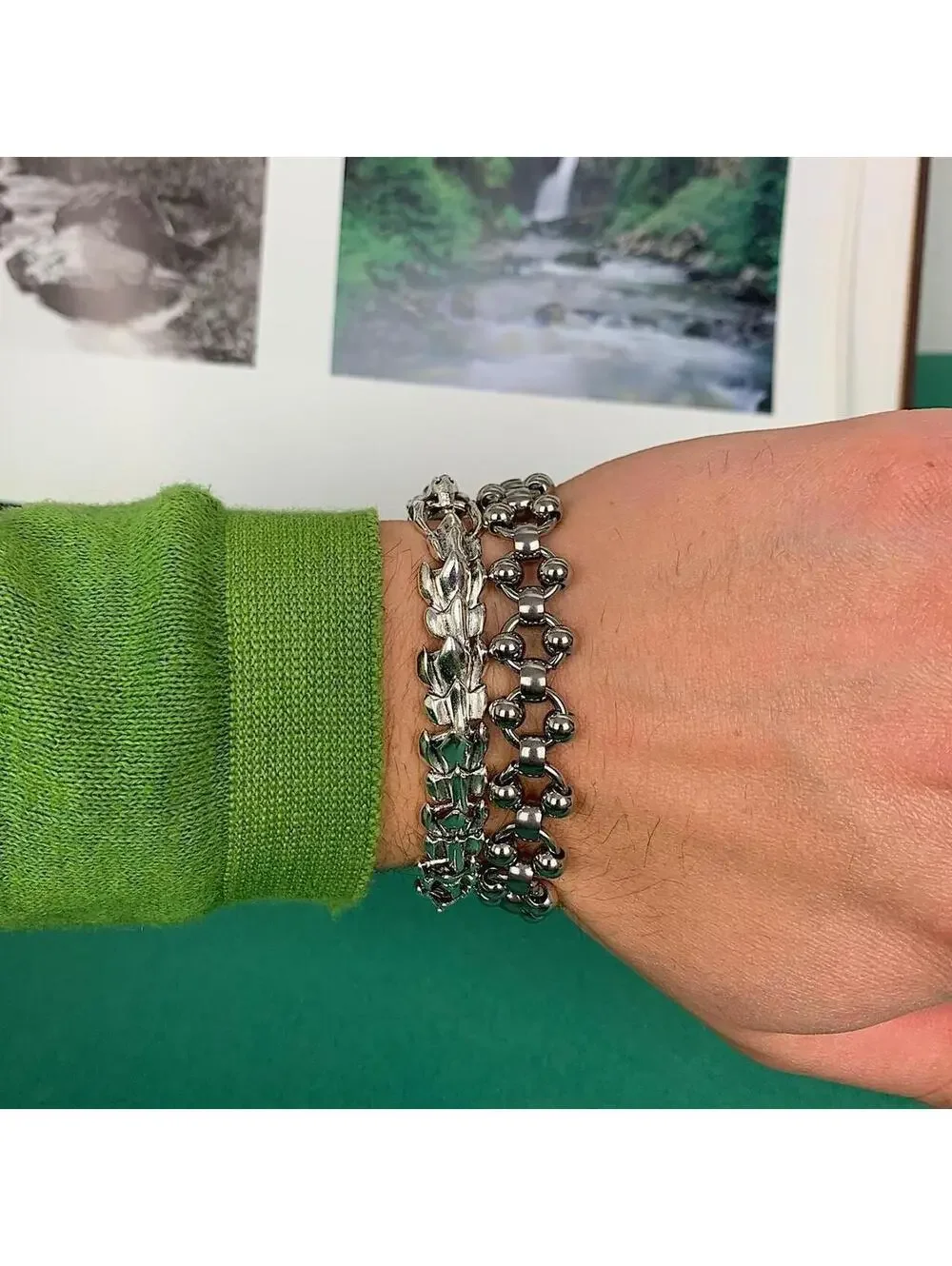 Cyber Y2K style Punk Silver stainless steel ball chain bracelet. Unisex